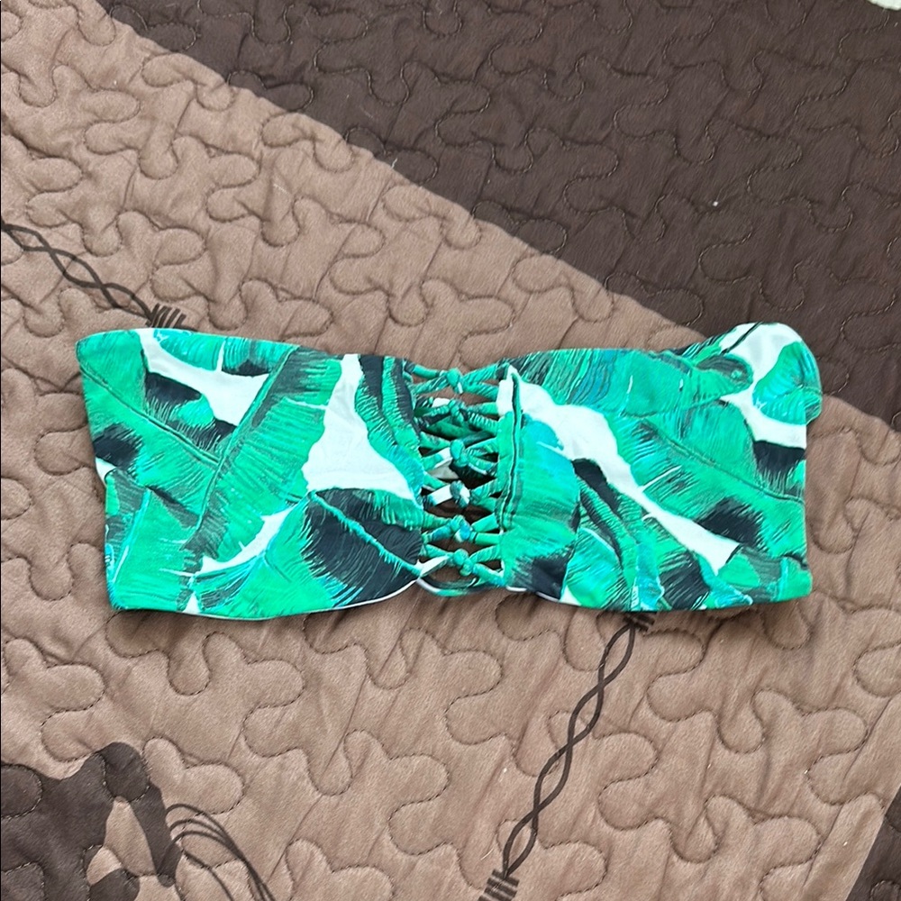 San Lorenzo - Bikini Top Green Leaf Print Bandeau Top
